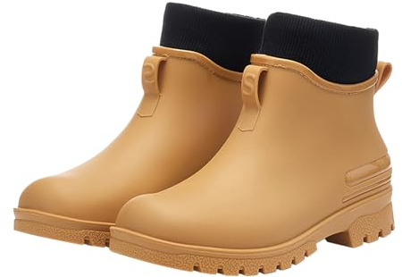 Regnstövlar dam, vattentäta, gummistövlar dam, kort skaft, gummistövletter, moderiktiga slip-on stövlar, mjuka, bekväma, korta stövlar, utomhus, regnskor, halkfria, trädgårdsskor, lätta