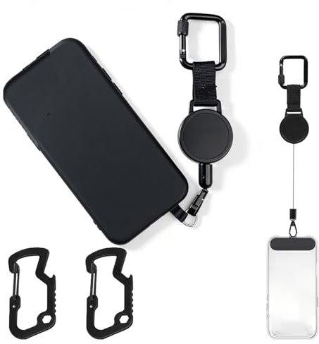 Snrtevu ScreenSaver handy sicherung, Handysicherung outdoor ausziehbar fur skifahren ＆ wandern, mit Schnittfester Metalldraht ＆ Karabiner, Universelles handy diebstahlschutz kette (STIL-1,1PC)