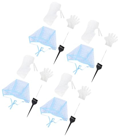 HEANUJJ Juego Profesional de 4 Gorras para Teñir Cabello con Reflejos, Incluye Gancho Metálico, Cepillo, Guantes Pe y Chal Desechable, Kit Completo para Coloración y Mechas en Peluquería
