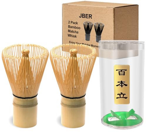 JBER 2 Stück Matcha Besen mit 100 Zinken, Handgefertigter Bambusbesen | Traditioneller Bambus Matcha Besen für Authentisches Matcha Zubehör, Japanischer Chasen Matcha-Schneebesen