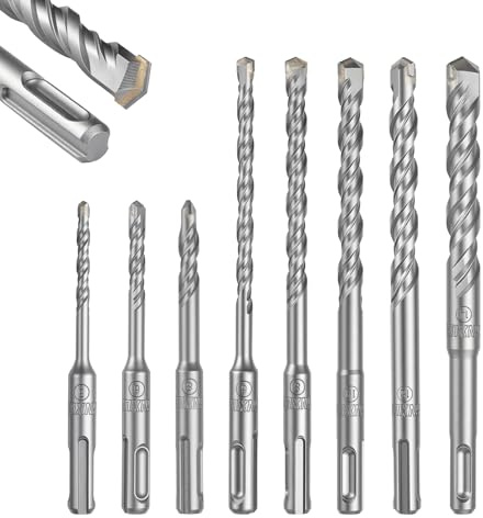 GEINXURN Set 8 PC SDS-Plus,Ø 5-14mm,L 110/160mm,Forets Béton Carbure,Double Spirale pour Maçonnerie,Pierre,Béton Armé,Pierre Naturelle.