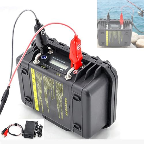 HSSYTZOUL Verricello Elettrico 12 V - 14,8 V con Batteria al Litio da 20 Ah - 50 Ah, Mulinello da Pesca con Indicatore di Carica E Caricabatterie, Batteria per Canna da Pesca,14.8v,20AH