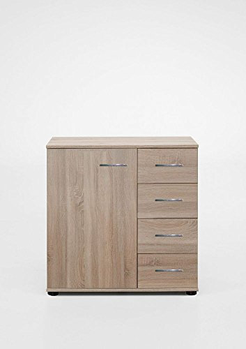 Beauty.Scouts Möbel EXTARA Collection Kombi-Kommode Siblo Stauraumschrank Kommode 81x83x41cm Eiche sägerau NB Chrome glänzend Aufbewahrungsschrank Schrank Sideboard Board Anrichte