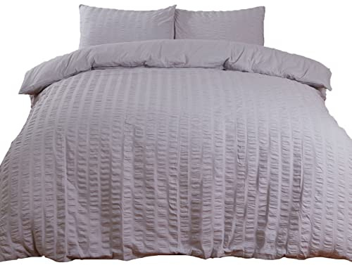 Highams - Set copripiumino con federa in Seersucker, per letto singolo, colore: Grigio argento