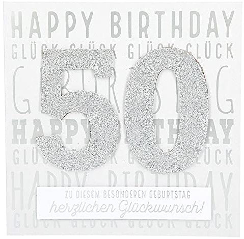 Depesche 8211.006 Glamour Glückwunsch-Karte zum 50. Geburtstag, hochwertige Geburtstagskarte mit glitzernden Elementen, ohne Innentext, inkl. Umschlag, 15,5 x 15,5 cm