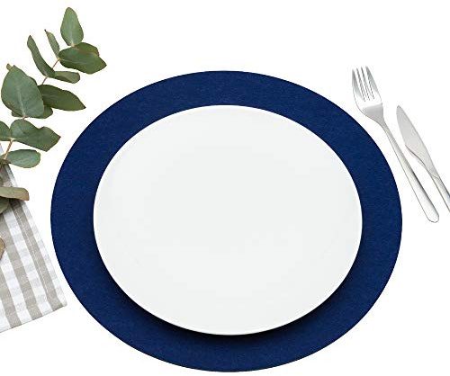 FILU Platzsets aus Filz 4er-Pack Dunkelblau rund (Farbe und Form wählbar) 35 cm Durchmesser
