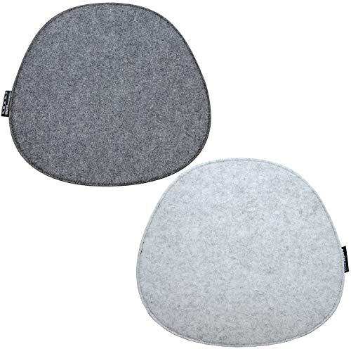 DuneDesign 2er Set Filz Sitzkissen oval 40x37 cm - wendbare Stuhlkissen Hellgrau/Anthrazit 8 mm als Sitzauflage für Esszimmerstuhl Kissen Küchenstuhl Polster Schalenstuhl - Auflage für Stühle