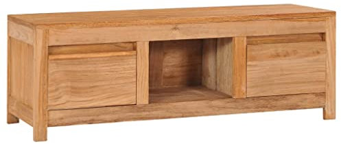 vidaXL Meuble TV Armoire Basse Meuble Divertissement avec 2 Tiroirs et 1 Compartiment Salon Maison Intérieur 100x30x35 cm Bois de Teck Massif