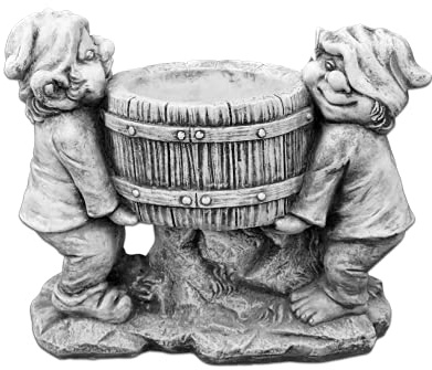 gartendekoparadies.de GNOME mit Pflanzgefäß, Steinfigur Wichtel, H. 32 cm, 17 kg, Grau, frostsicher aus Steinguss für Außenbereich