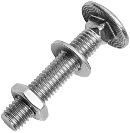 Schlossschrauben M16x50/50 mm mit Sechskantmuttern niedrige Form & Unterlegscheiben M16 aus Edelstahl A2 (100 Stück) | Flachrundschrauben - Flachmuttern - Beilagscheiben von MESAROS®