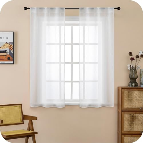GIRASOLE HOME Coppia Tende Voile Semitrasparenti Effetto Lino Tenda per Soggiorno Camera Balcone Finestra e Interni 2 Pannelli con Tasca (Bianco, 70x150cm)