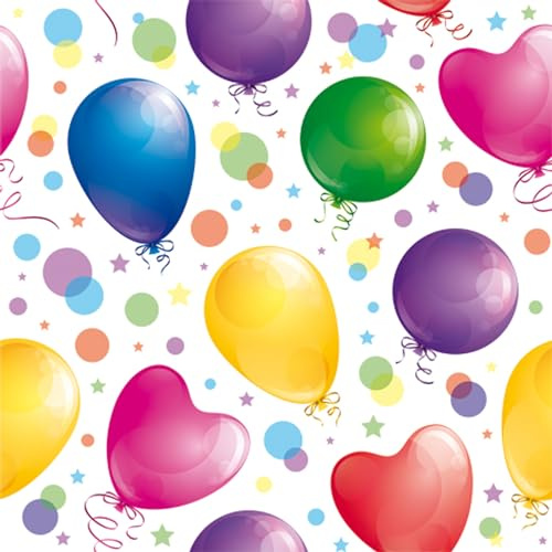 Lot de 20 serviettes en papier, 33 x 33 cm, 3 couches, de qualité supérieure et durables, jetables, avec ballons, pour anniversaire, fête d'enfant, multicolore