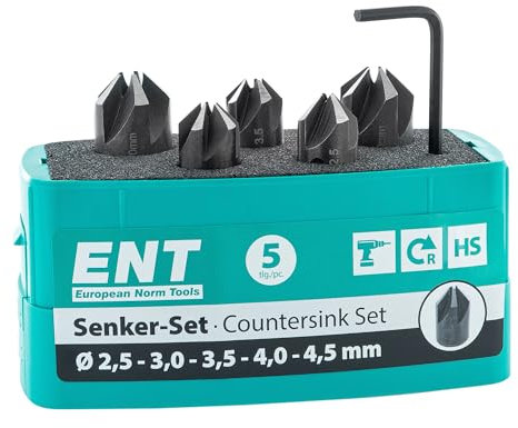 ENT 26518 5-tlg. Aufsteckversenker-Set HSS, Durchmesser (d) 2,5-4,5 mm, E 90°, in 0,5 mm Schritten