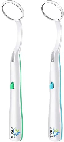 ARSUK Mundspiegel mit licht- Zahnspiegel mit licht- beschlagfrei, Zahninspektion, Zahnarzt-LED-Spiegel, Mund- und Mundpflege, 5,90 Zoll (15 cm), Blau und Grün, 2 Stück