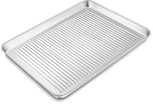 TEAMFAR Bandeja para hornear, de acero inoxidable, rectangular, 40,5 x 30,5 x 2,5 cm, bandeja para horno para hornear/asar, no tóxica y saludable, fácil de limpiar y apta para lavavajillas