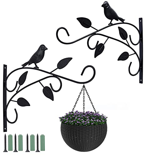 Kyrio Lot de 2 supports de panier à suspendre pour extérieur, 30,5 cm, crochets décoratifs en métal pour plantes suspendues, mangeoires à oiseaux, lanternes (4 feuilles)