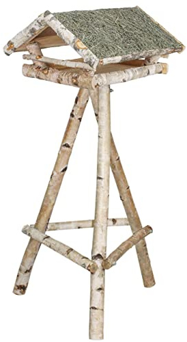 Dehner Natura Wildvogel-Futterhaus Nürnberg mit Heudach, inkl. Ständer, 130 x 60 x 60 cm, Birkenholz/Heu