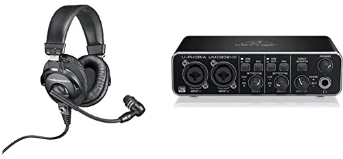 Audio-Technica BPHS1 Broadcast Series Broadcast Stereo Headset & Behringer U-PHORIA UMC202HD Audiophile 2x2, 24-Bit/192 kHz USB Audio Interface with Midas Mic Preamplifiers