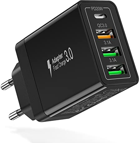 Chargeur USB-C 35W 4Ports PD20W +QC3.0,Chargeur Rapide Type C Adaptateur | Acezeek USBC pour iPhone 16/15/14 Pro Max, Samsung Galaxy S24/S23/S20+, Google Pixel 8, iPad,Tablettes