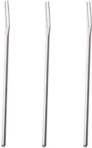 Pickle Fork, 8.6 Inches Long Handle Olive Forks, Round Handle Stainless Steel Salad Forks, 2-Tine Fork for Dessert Appetizer Cocktail Fruit and Vegetables, Set of 3, Silver