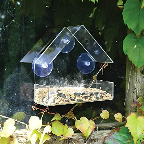 Unibos | Window Bird Feeder | Extra Strong Suction Cups | Windowsill Bird feeders for Wild Birds | Transparent Bird Feeder House | Clear Bird Seed Feeders | Easy to Clean | Garden & Outdoor | UK