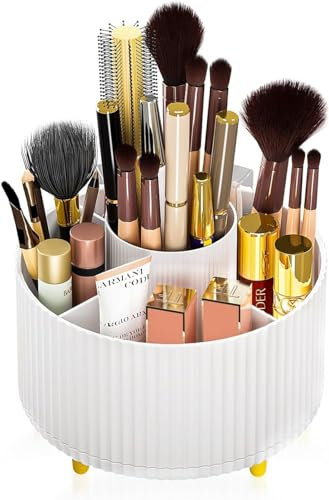 Miiepls Kosmetik Make Up Organizer, 360°Drehbarer Pinsel Organizer, Lidschattenpinsel Lippenstift Etui, Aufbewahrung Kosmetik Organizers für Zimmer Decor Frisiertisch, Schlafzimmer, Bad (weiß)
