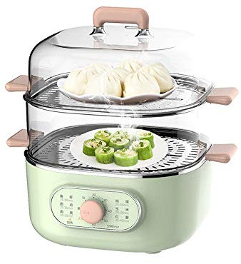 OQHAIR Vaporera eléctrica Multifuncional de Gran Capacidad, artefacto de Desayuno de Doble Capa, vaporera de Huevos Transparente pequeña para el hogar