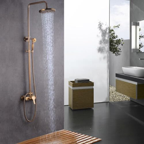 Retro Duschset, Duschsystem ohne Armatur Schwarze Regendusche Ohne Armatur Duschset Massagedüsen Brausegarnitur, Höhenverstellbar Duschstange, Duschsäule Überkopfbrauseset