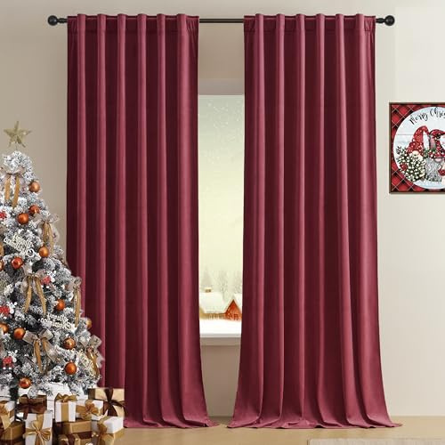 Timeper Red Velvet Curtains 96 inches 2 Panels, Light Blocking Curtains for Bedroom Living Room Holiday Decor Luxury Super Soft Window Drapes,Back Tab & Rod Pocket,W52 x L96 inches