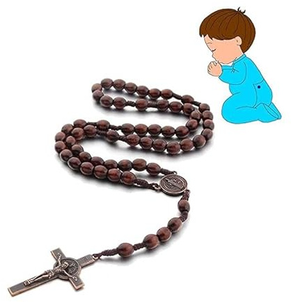 Siqian Catholic Cross Rosary Necklace, Catholic Men, Wood Prayer Beads for Girls Boys Religious Communion, Baptism