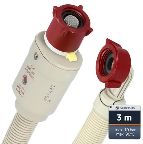 Kenekos - 1,5-3m Manguera Aquastop para lavadora lavavajillas incl. válvula de seguridad, filtro de suciedad, rosca 3/4 pulg. máx.90°C, manguera de seguridad, manguera de entrada Manguera Aquastop 3 m