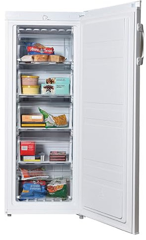 Igenix IGTF055W Freestanding Tall Freezer, 2 Shelves with Flap Closures, 3 Clear Freezer Drawers, Reversible Door, 160 Litre Capacity, 55 cm Wide, White
