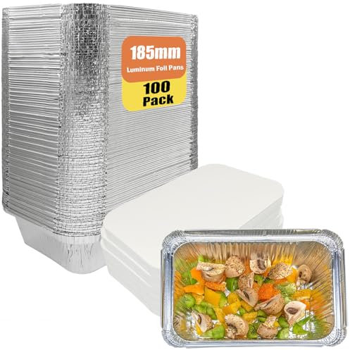 JinPhon Lot de 100 Barquette Aluminium avec Couvercle 700 ML, Idéal pour Four, Barbecue, Congélation et Batch Cooking, Plat Aluminium Jetables Multi-usages