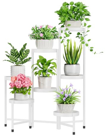 iDavosic.ly Plant Stand Indoor Outdoor, 7 Tier Corner Metal Flower Display Holder Shelf, Folding Tall Orchid Rack for Patio Balcony Porch Garden Living Room House, White