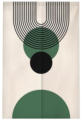 Surwin Tenda da Porta Interna Giapponese in Lino, Verde Nordico Tende Oscuranti Noren Stile Giapponese Tende da Cucina Tenda da Divisoria per Finestra Cucina Ristorante (70x120cm,Cerchio Verde)