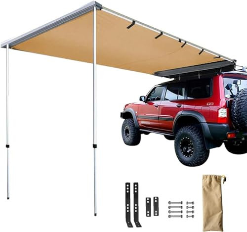 Toldo Caravana Tela Techo Coche 200x250CM Toldo Lateral para Coche PU3000mm UV50+ Altura ajustable,420D Oxford cloth Toldo Lateral para Coche con Bolsa de Almacenamiento para Actividades al Aire Libre