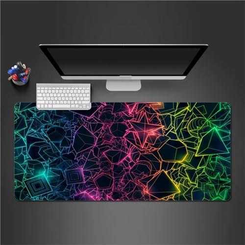 QiHon Gaming Mauspad XXL Lila Geometrisch Großes Mauspad Schreibtischauflage mit Vernähte Kanten Einer speziellen Oberfläche verbessert Geschwindigkeit und Präzision 1200x600x3mm