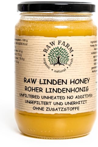 Raw Farm – Miele di tiglio puro e crudo – 900g – 100% naturale – Non filtrato – Non riscaldato – Non pastorizzato – Diretto dall’alveare