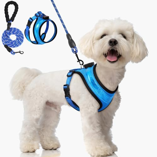 AUAUY Hundegeschirr Leuchtend, Reflektierendes, 1.5M Verstellbar, Blau-XS