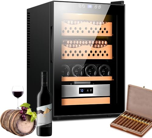 Fablestoryem Elektrischer Zigarren-Humidor, Zigarren-Humidor-Schrank Aus Spanischem Zedernholz, Konstante Temperatur Mit Feuchtigkeitsregulierung, Eingebettet 50L Für 200-300 Zigarren,Black B