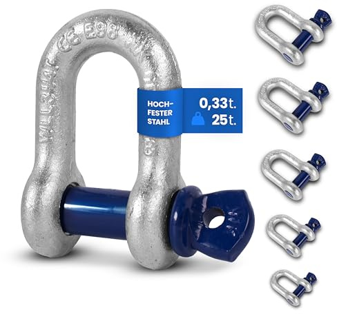 Schäkel gerade mit Augbolzen – 1t Tragkraft – 5 Stück – Stahl feuerverzinkt, korrosionsbeständig – Bolzen Ø 11mm – zertifiziert & hochbelastbar – Größe & Menge wählbar – 0,33t bis 25t (1t,5x)