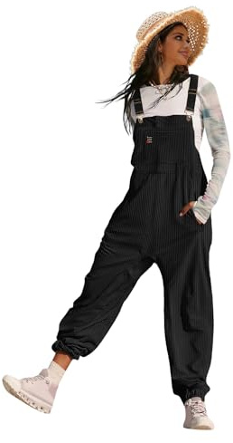 YESNO Lässiger Cord-Overall für Damen Verstellbare Träger Lockerer ärmelloser Harems-Latz-Overall für Damen mit Taschen S PCLDE Schwarz