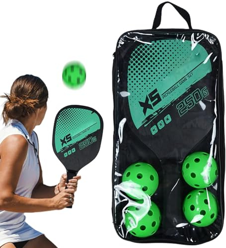 -Set, Paddel-Set mit 2 Stück, Schlägerset Pickle Ball Kit, Schläger mit Komfortgriff, 4 Pickle-Bälle, Paddel für Indoor-Outdoor-Fitness-Übungen