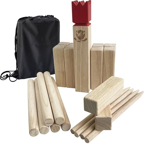 JacJoe All Pro Kubb Spiel im Freien | Wurfspiel mit Tragetasche | Kegelspiel | Gummi Holz Garten Rasen Spiele | Wurfspiel mit Tragetasche (30 x 5 x5 cm-King, S)