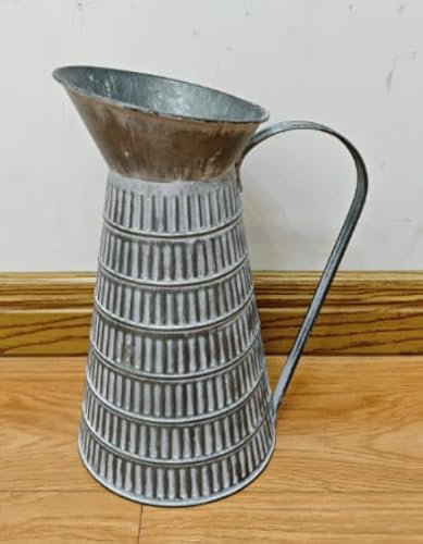 Jarra de Metal galvanizado Vintage, jarrones de Flores rústicas de Granja, Jarra de Leche Decorativa para Flores (Gris)