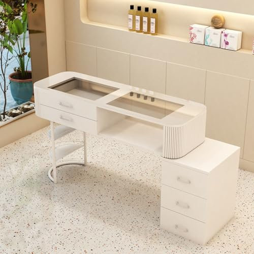 Tavolo Da Manicure In Legno Per Nail Tech，home Beauty Professional Modern Nail Desk Workstation，stazione Di Lavoro Per Nail Art Salone Attrezzatura Per Stilista Con Cassetti E 2 Ripiani Portaoggetti