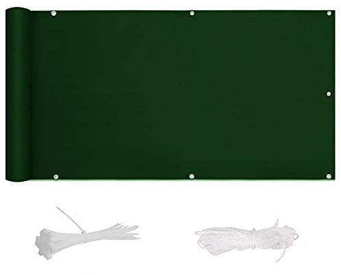 Grün Balkon Sichtschutz 1.2x9m Wasserdicht Zaunblende für Hinterhof Balkon Pool Veranda Geländer Gartenarbeit 95% UV-Blockierung Inklusive Ösen & Schnur
