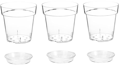Générique Pot Transparent pour orchidées avec Trous et Soucoupe, Plastique Rigide Brillant Transparent (3, Ø 17 cm)