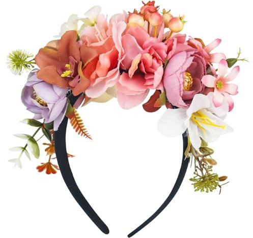 ‎DMJJSD Haarreif Dirndl Blumen Haarreif Blumen Rosen Haarband Blumenkrone Blumen Haarkranz Damen Mädchen Kopfband Braut-Kopfschmuck Kronen-Stirnband für Festival Hochzeit Parteien Halloween