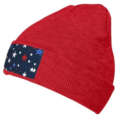 Unisex Strickmütze mit Sternen-Aufdruck, für Herren und Damen, warm, kuschelig, für den täglichen Gebrauch, Rot/Ausflug, einfarbig (Getaway Solids), Einheitsgröße